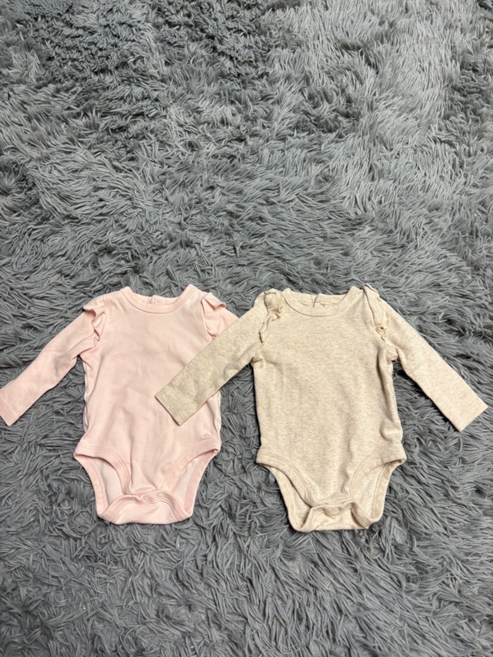 Long Sleeve Baby Bodysuit Set - Light Pink and Beige